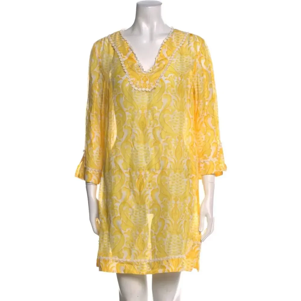Kate Spade Yellow Pineapple Print Linen and Silk Blend Tunic Dress Size XS